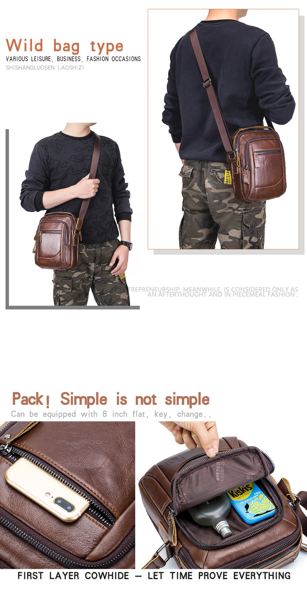 LAORENTOU Men's Genuine Leather Shoulder Bag, Business Crossbody Bag for Men  Messenger Bags Leather Purse Men's Side Bags - Walmart.com